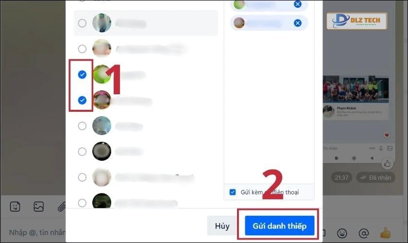 Chọn một hoặc nhiều người bạn muốn gửi danh thiếp đi
