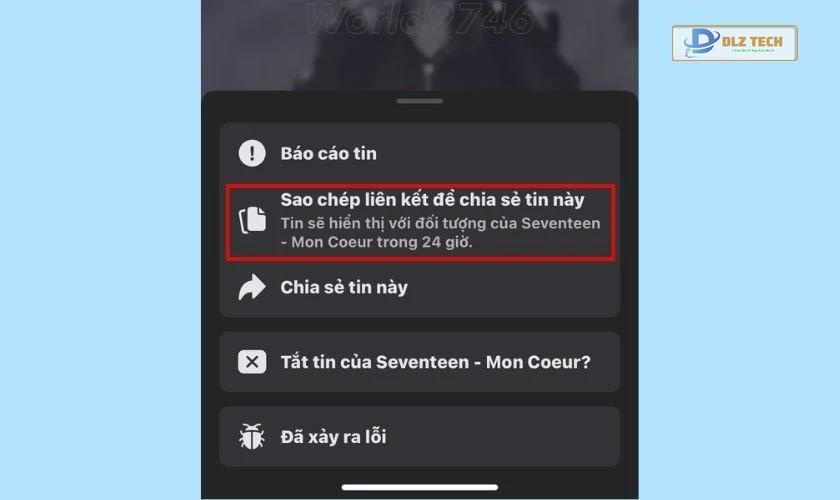 sao chép đường liên kết story cho người khác