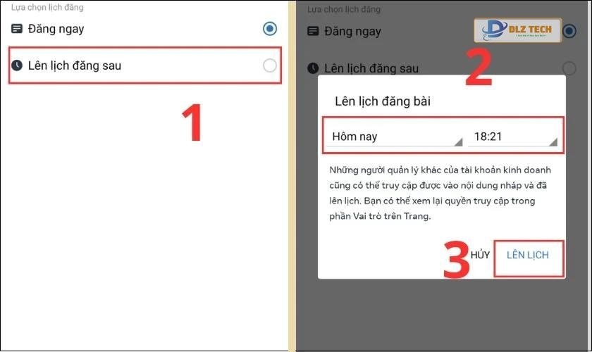 Chọn mục Lên lịch đăng sau