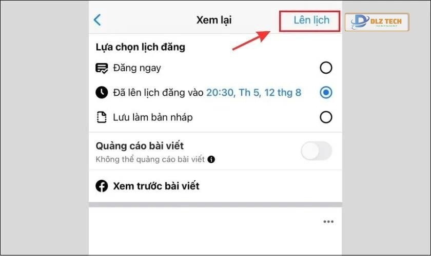 Chọn Lên lịch để đăng bài viết