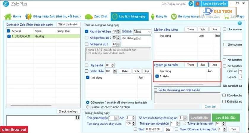 lập lịch gửi tin