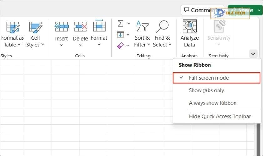 chọn full more screen