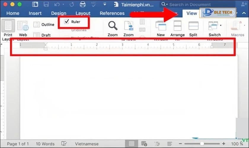 Cách hiển thị thanh thước kẻ ngang trong Word trên Macbook