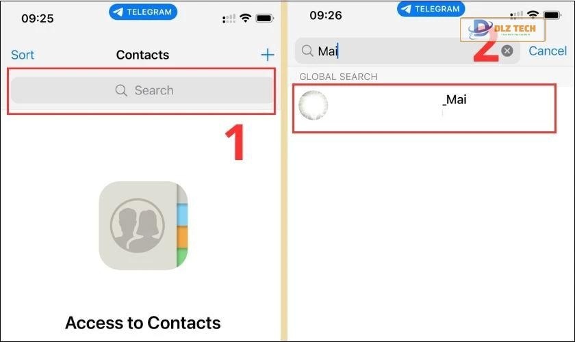 Chọn mục Search và điền vào Tên người dùng