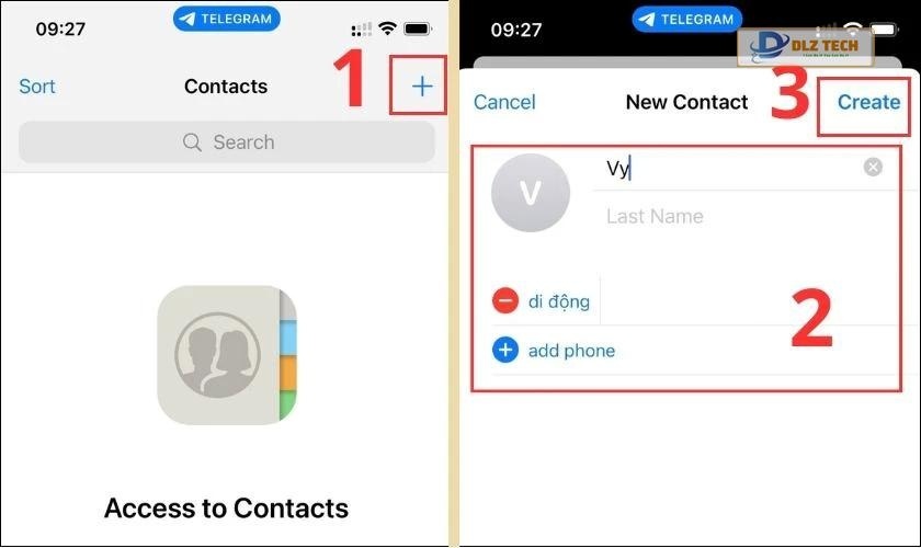 Nhập số điện thoại và nhấn Create