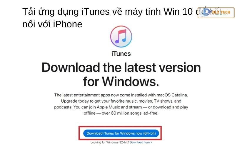 Cách kết nối iPhone với máy tính Win 10 bằng iTunes