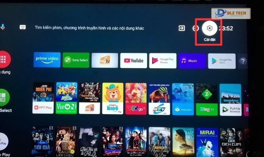 Chọn vào Cài đặt trên tivi