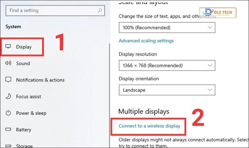 Chọn mục Display và chọn Wireless Display