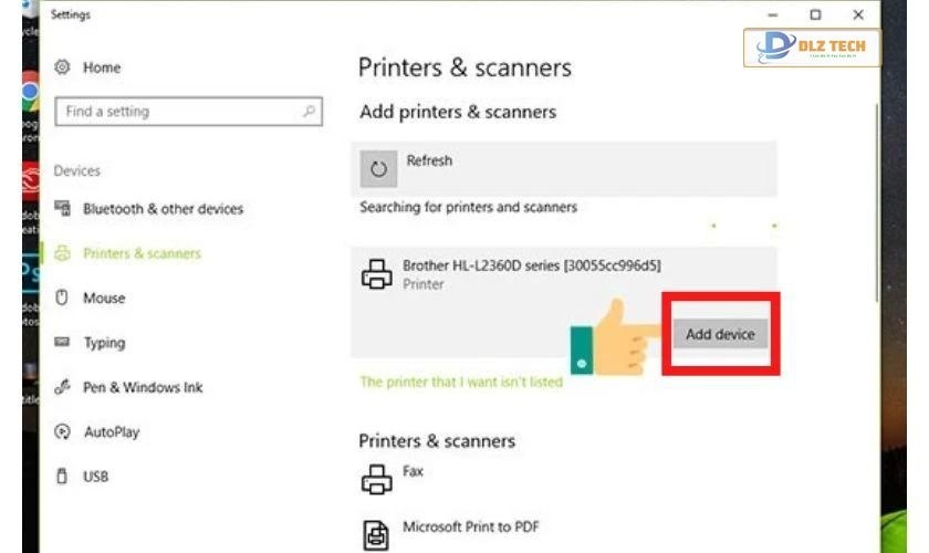 Cách kết nối máy tính với máy in Win 10 qua Printers and Scanners