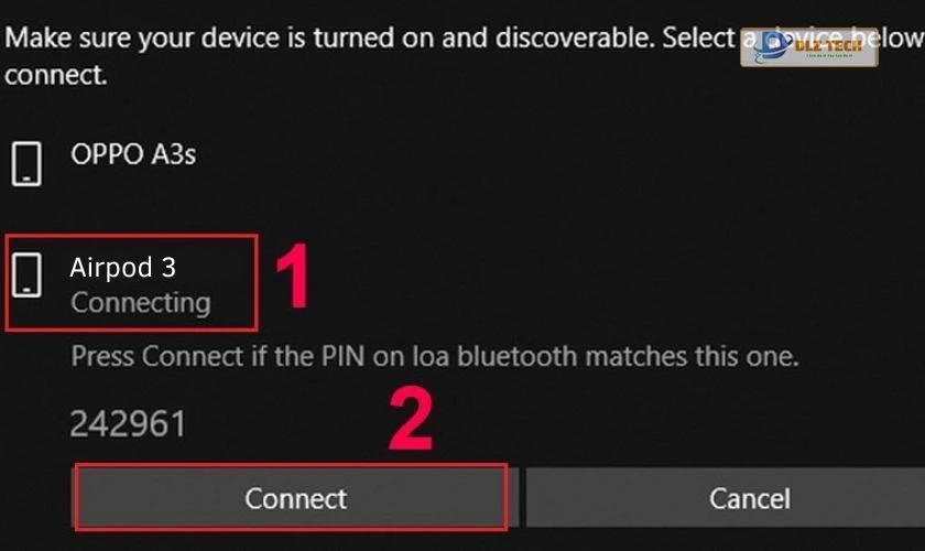 Nhấn vào nút Connect