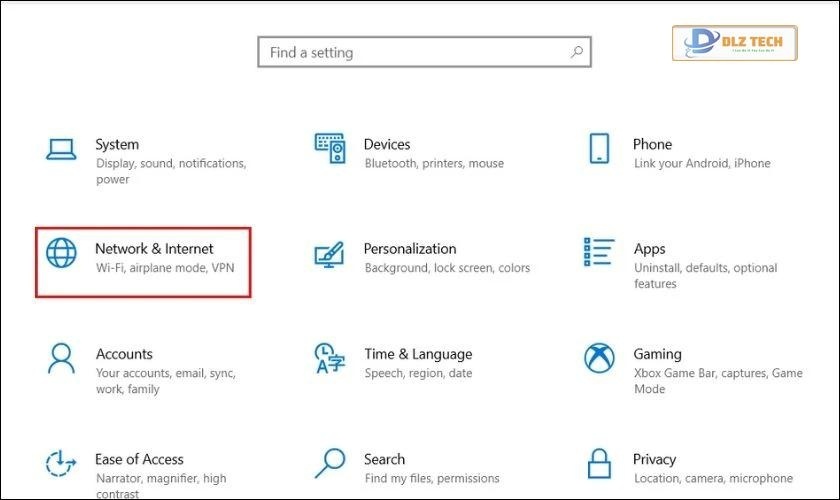Chọn Network & Internet