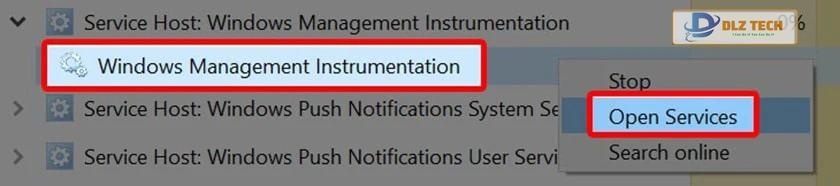 Mở Services từ WMI Provider Host