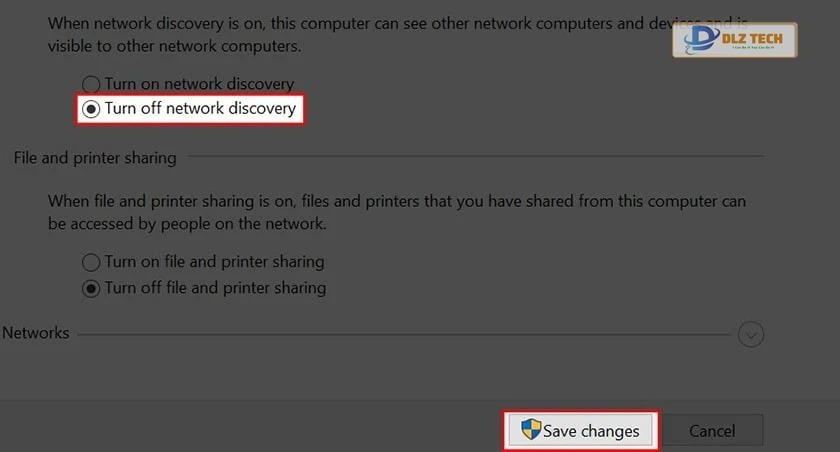 Bỏ chọn Network Discovery