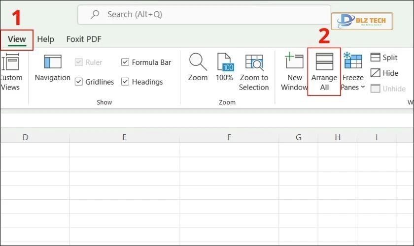 cách dùng arrange all khác phục lỗi không mở được file excel