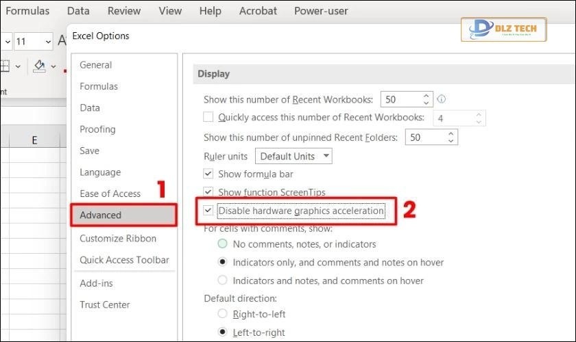 vô hiệu hóa tăng tốc phần cứng khi mở file excel trắng màn hình
