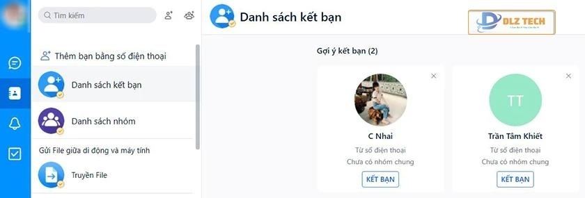 Kết bạn qua danh sách gợi ý