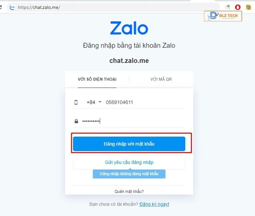 Đăng nhập Zalo qua web bằng mật khẩu