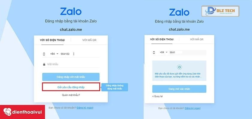 Đăng nhập Zalo bằng cách gửi yêu cầu