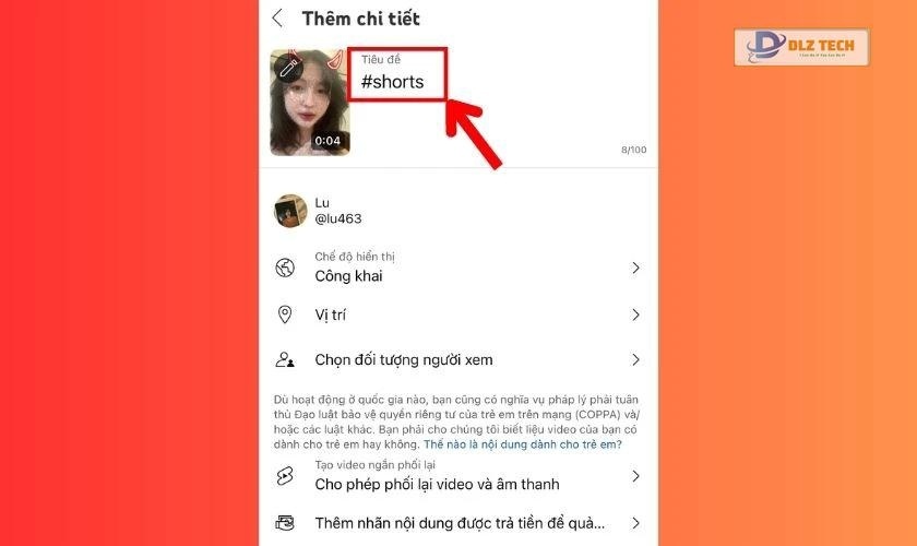 Thêm hashtag #Shorts vào phần tiêu đề hoặc mô tả