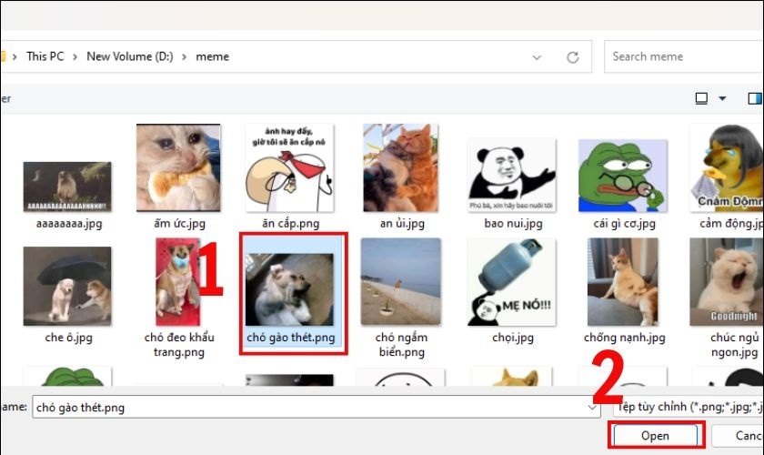 Chọn ảnh và mở để gửi