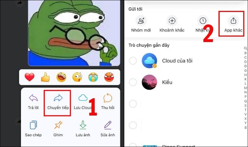 Chia sẻ nội dung từ Zalo qua ứng dụng khác trên iPhone