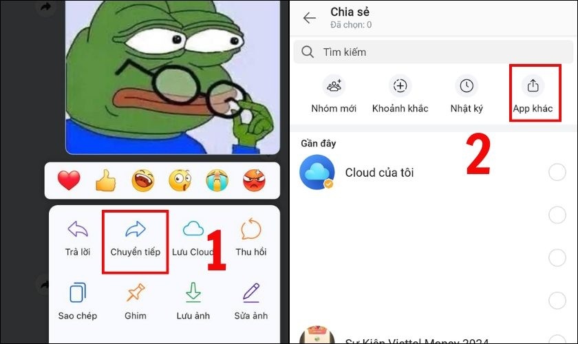 Chia sẻ nội dung từ Zalo qua ứng dụng khác trên Android