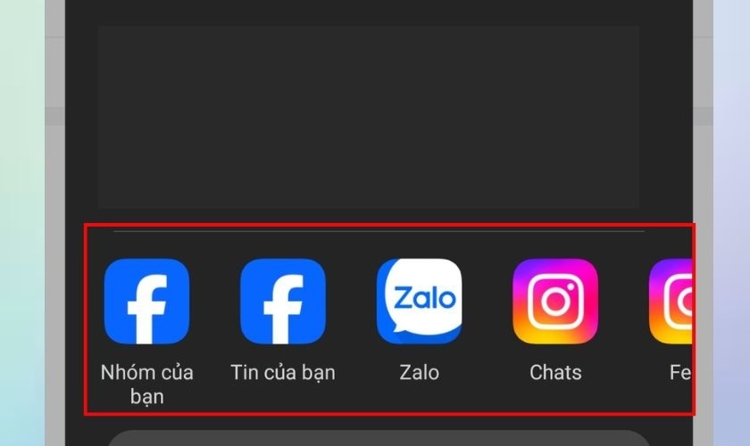Chọn ứng dụng để chia sẻ nội dung