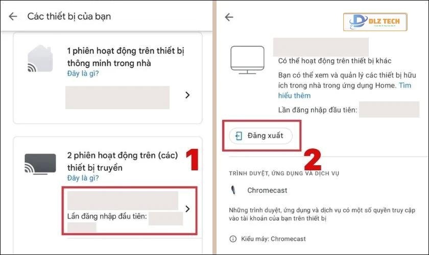 Tìm thiết bị tivi và nhấn chọn Đăng xuất