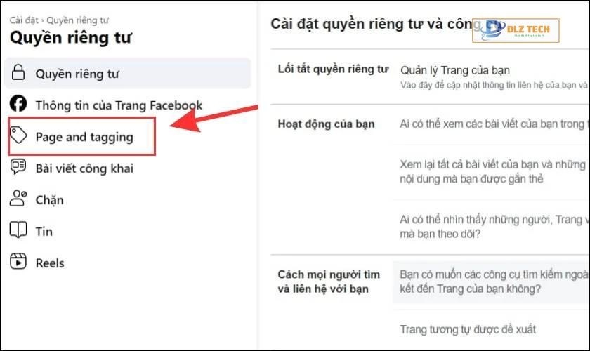Chọn phần Page & Tagging