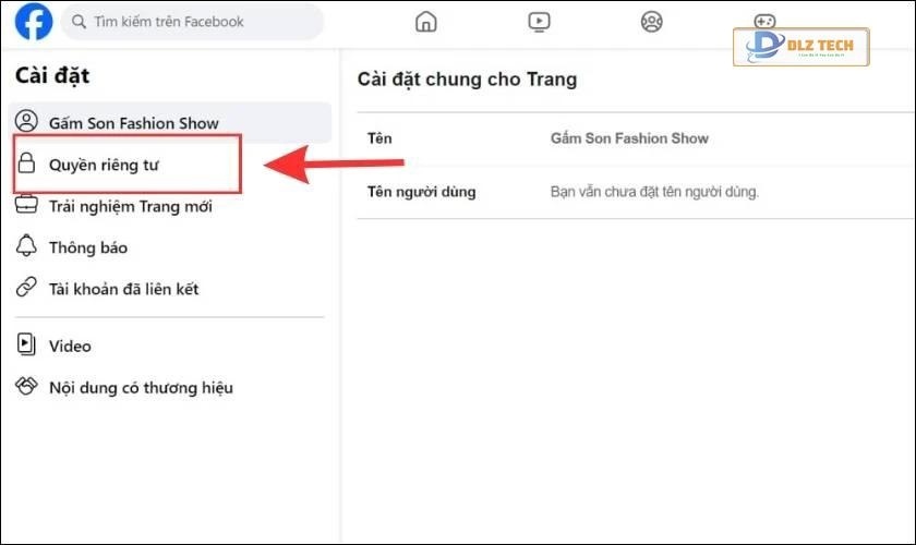 Tìm mục Quyền riêng tư