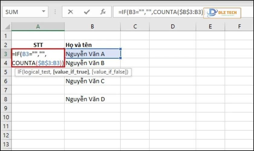 cách đánh số thứ tự trong excel bằng cách kết hợp hàm