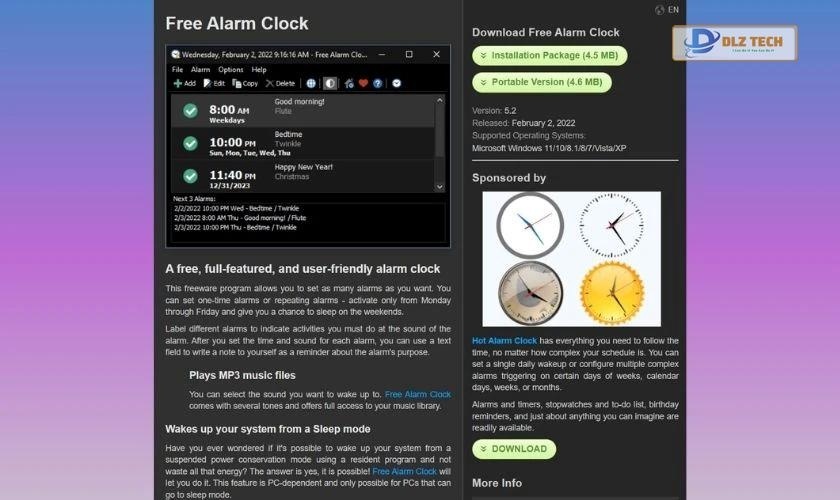 cách cài báo thức Free Alarm Clock