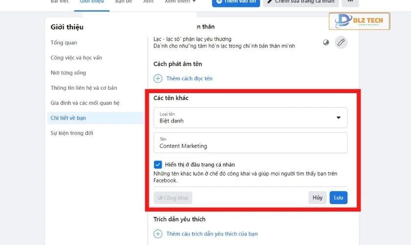 Đặt biệt danh Facebook trên PC, laptop