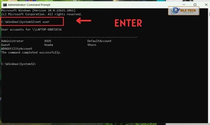 Nhập lệnh trong Command Prompt