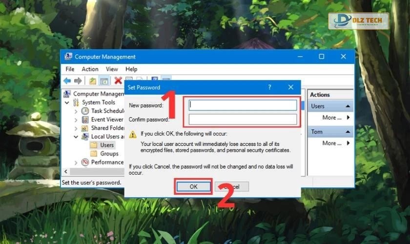 Hoàn tất đặt mật khẩu máy tính với Computer Management