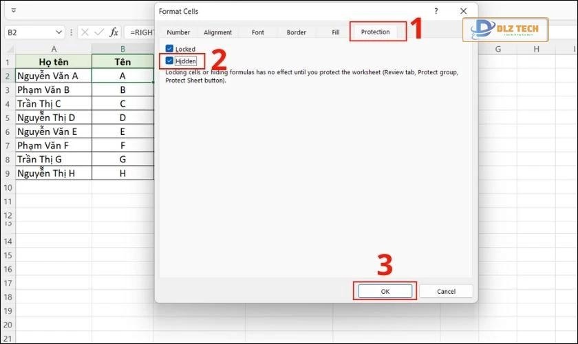 cách ẩn công thức trong Excel