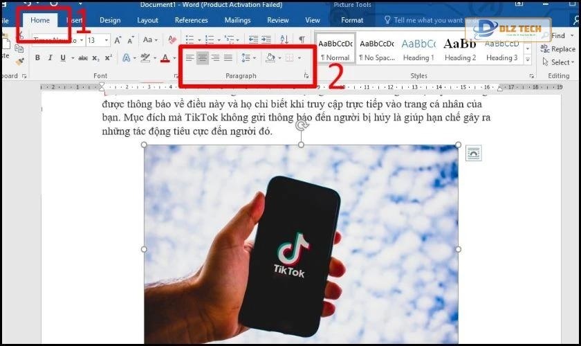 Chọn vị trí căn chỉnh ảnh