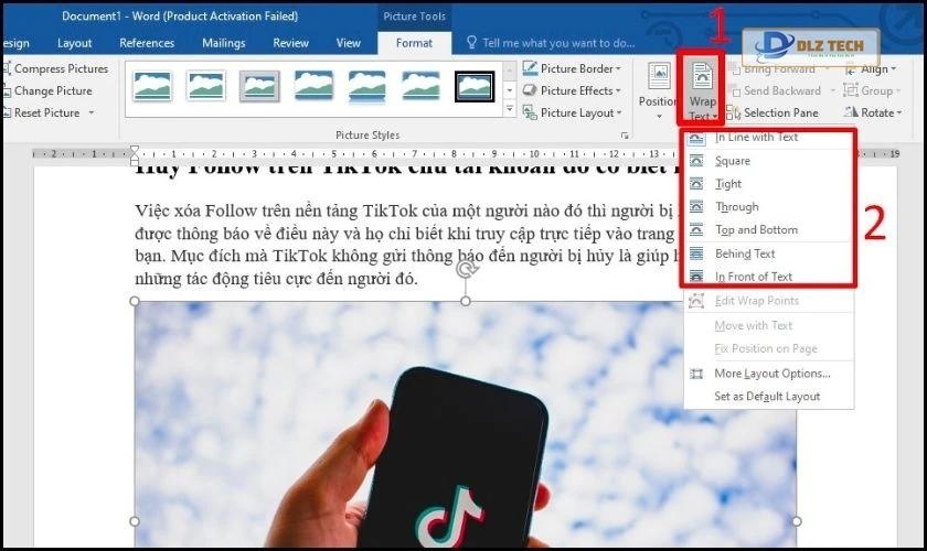 Chọn Wrap Text trên thanh công cụ Format
