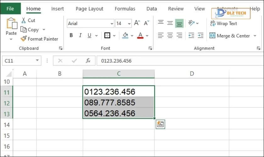 thiết lập số có dấu chấm