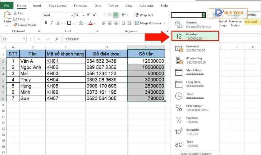 cài đặt định dạng số