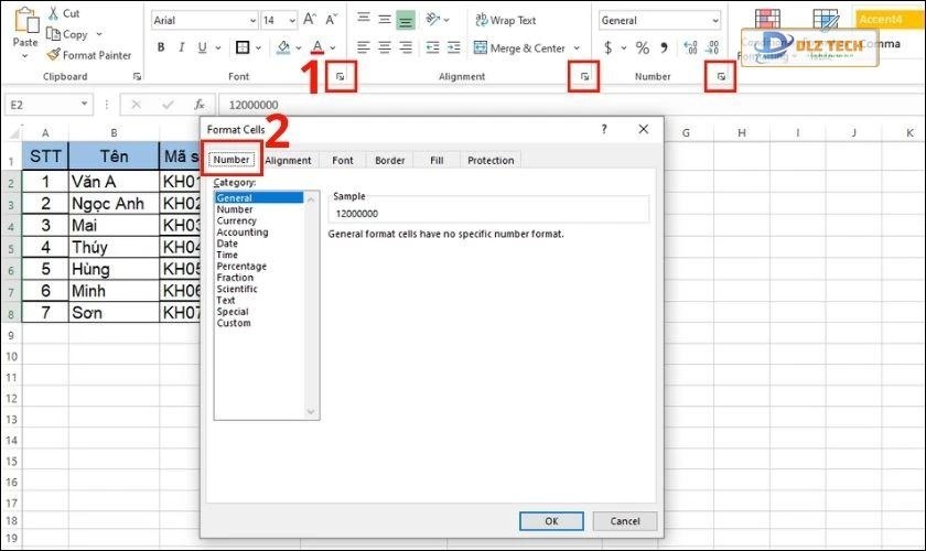 cài đặt định dạng số