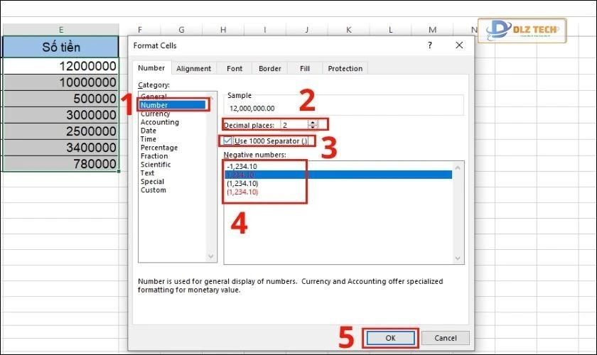chọn kiểu number thích hợp