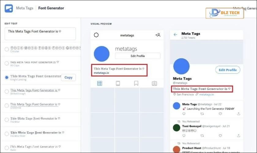 Meta Tags - Mẫu font đẹp cho Instagram