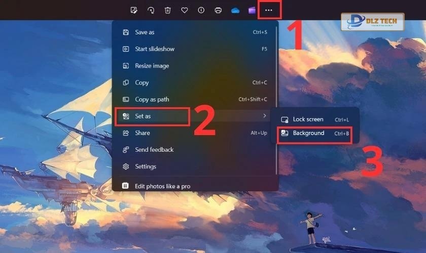 Chọn Set as để đổi hình nền