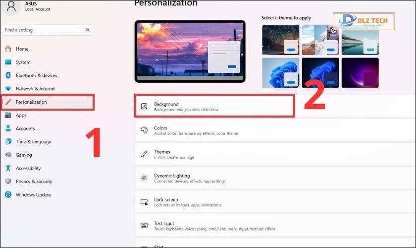 Thực hiện chọn vào Personalize và Background