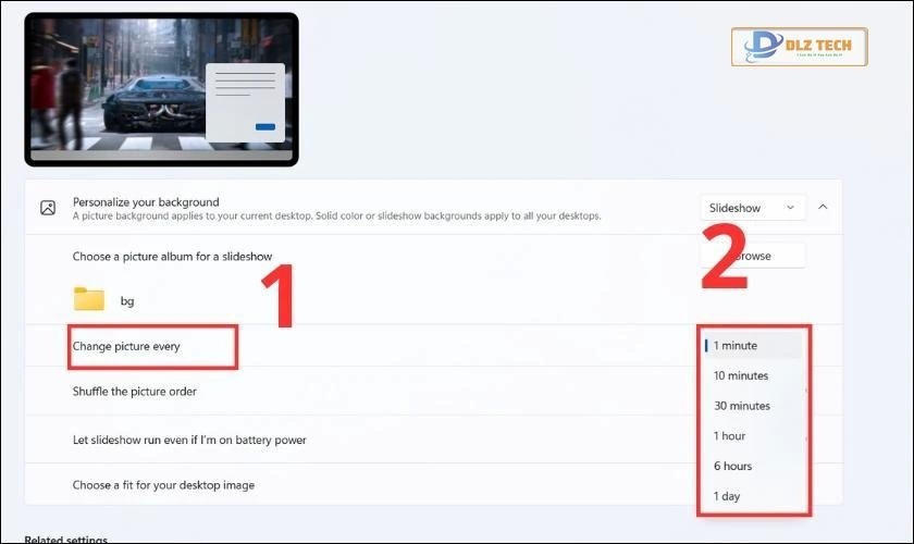 Chọn Change picture every
