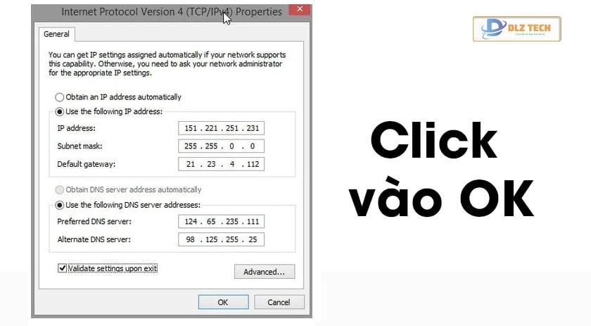 chọn Validate settings upon exit tiếp đó click OK