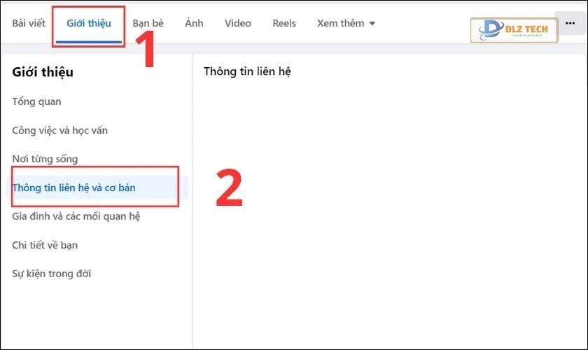 Chọn phần Thông tin liên hệ và cơ bản