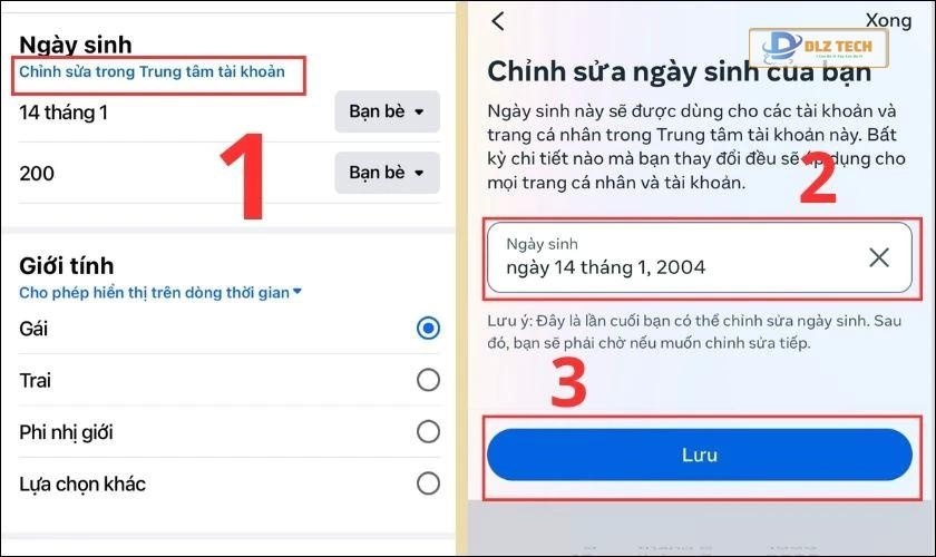 Nhấn Lưu sau khi thay đổi ngày sinh
