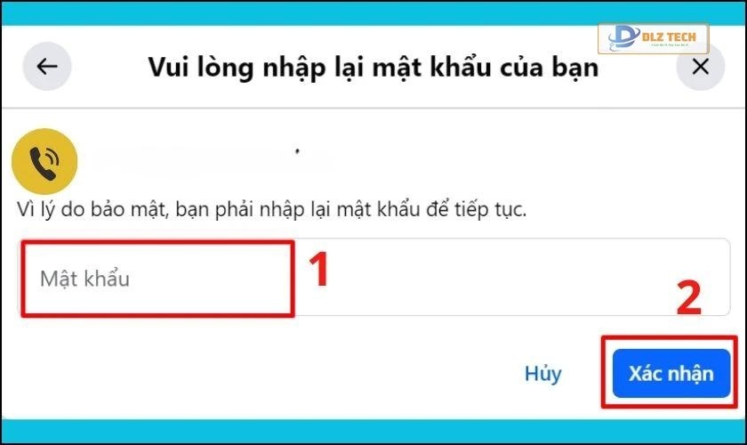 Nhập lại mật khẩu Facebook